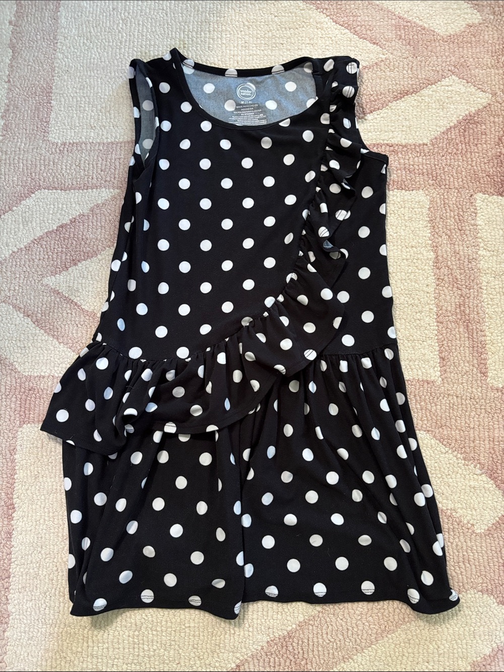 wonder nation Black and White Polka Dot Top with Ruffle Trim
